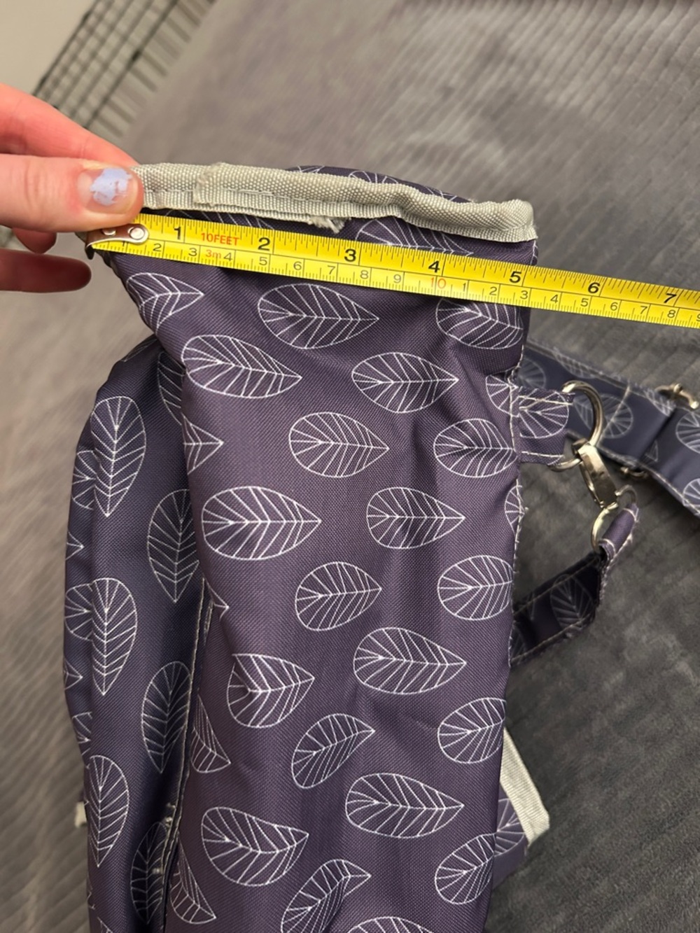 Purple Leaf Print Multi-way Crossbody, Messenger, or Backpack Style Diaper Bag - Picture 13 of 15
